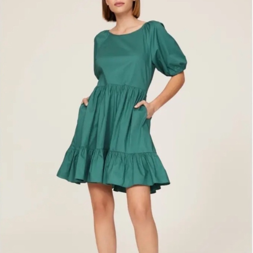 PETER SOM Collective Green Puff Sleeve Ruffled Open Back Dress 2